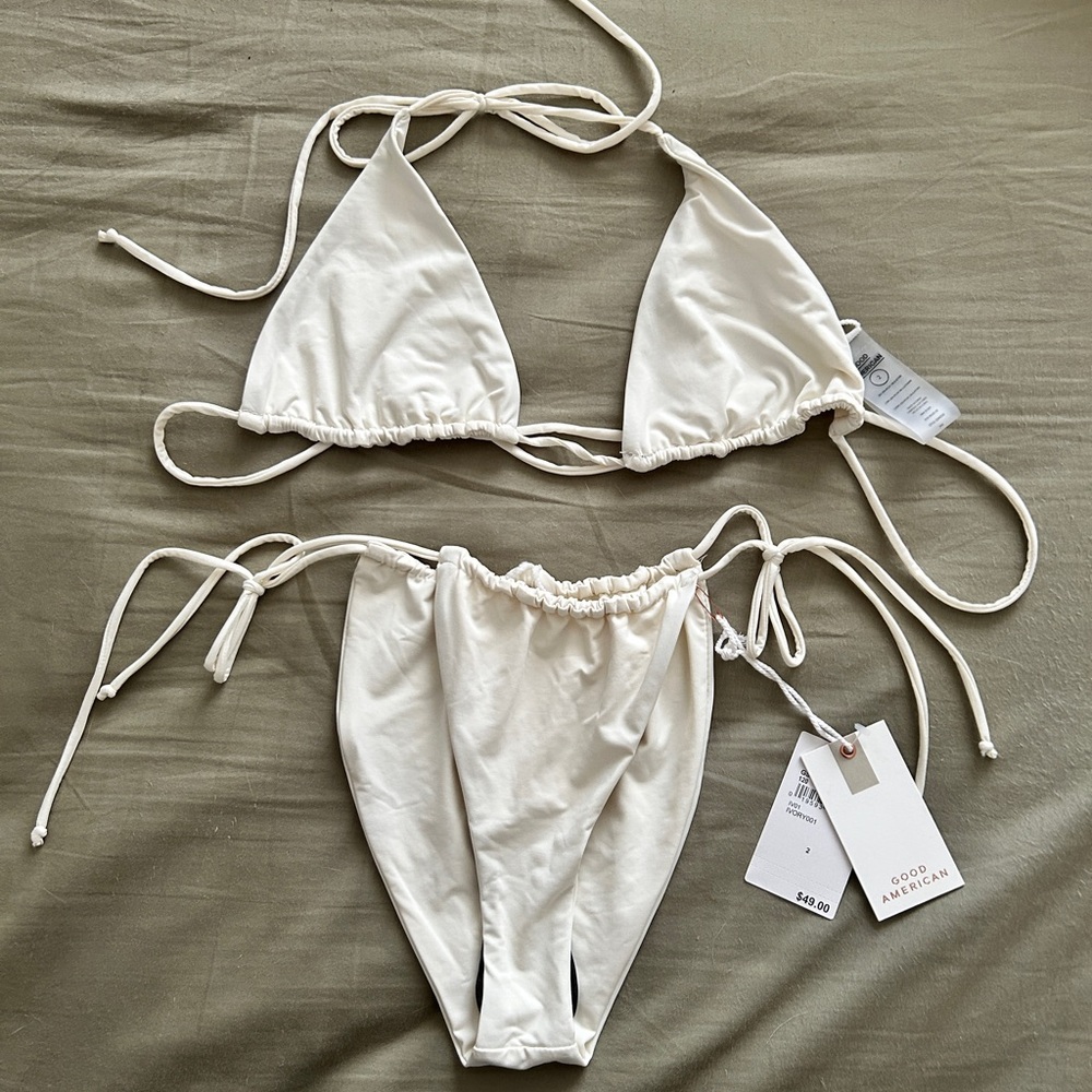 Good American Cream Tie-Side Bikini Bottom